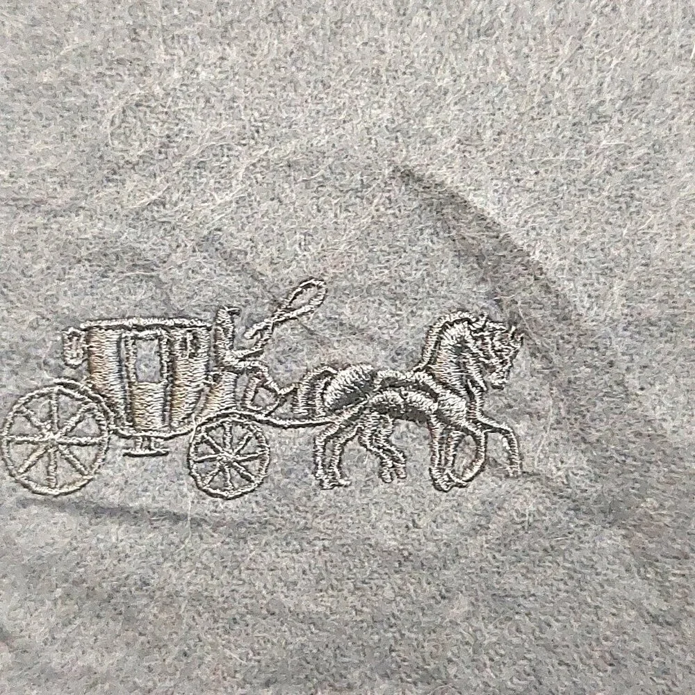 COACH Classic Vintage Solid Gray Horse & Carriage Embroidered Wool Blend Scarf